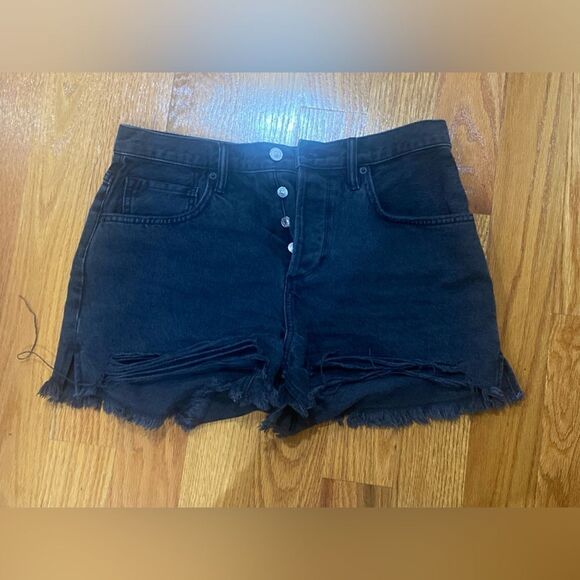 All Saints Women Shorts 28 Black Raw Hem Medium Wash Buttons with  Pockets - Picture 1 of 10